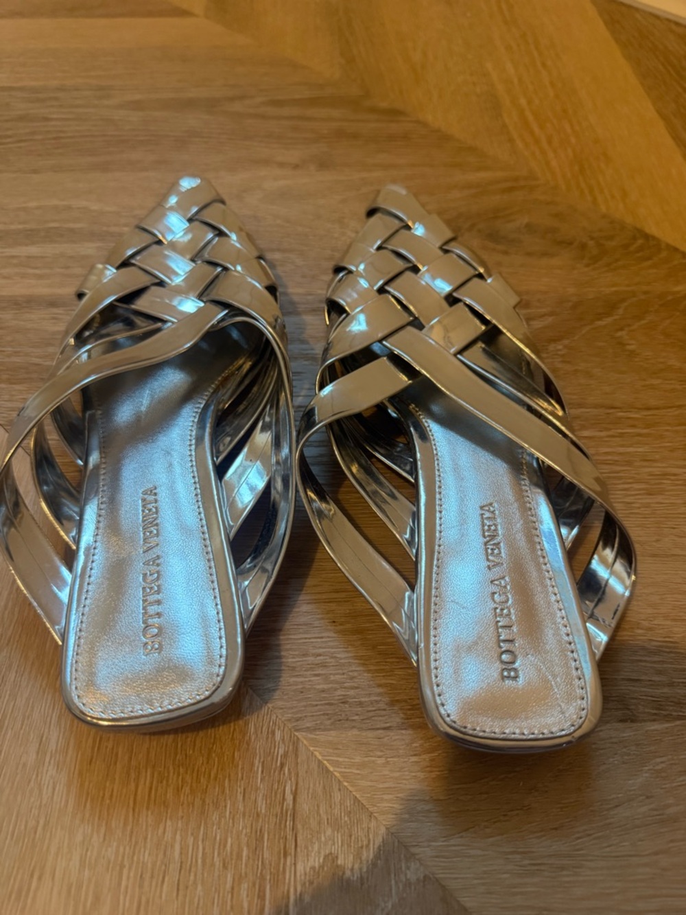 Metallic Silver Braided Slide Mule